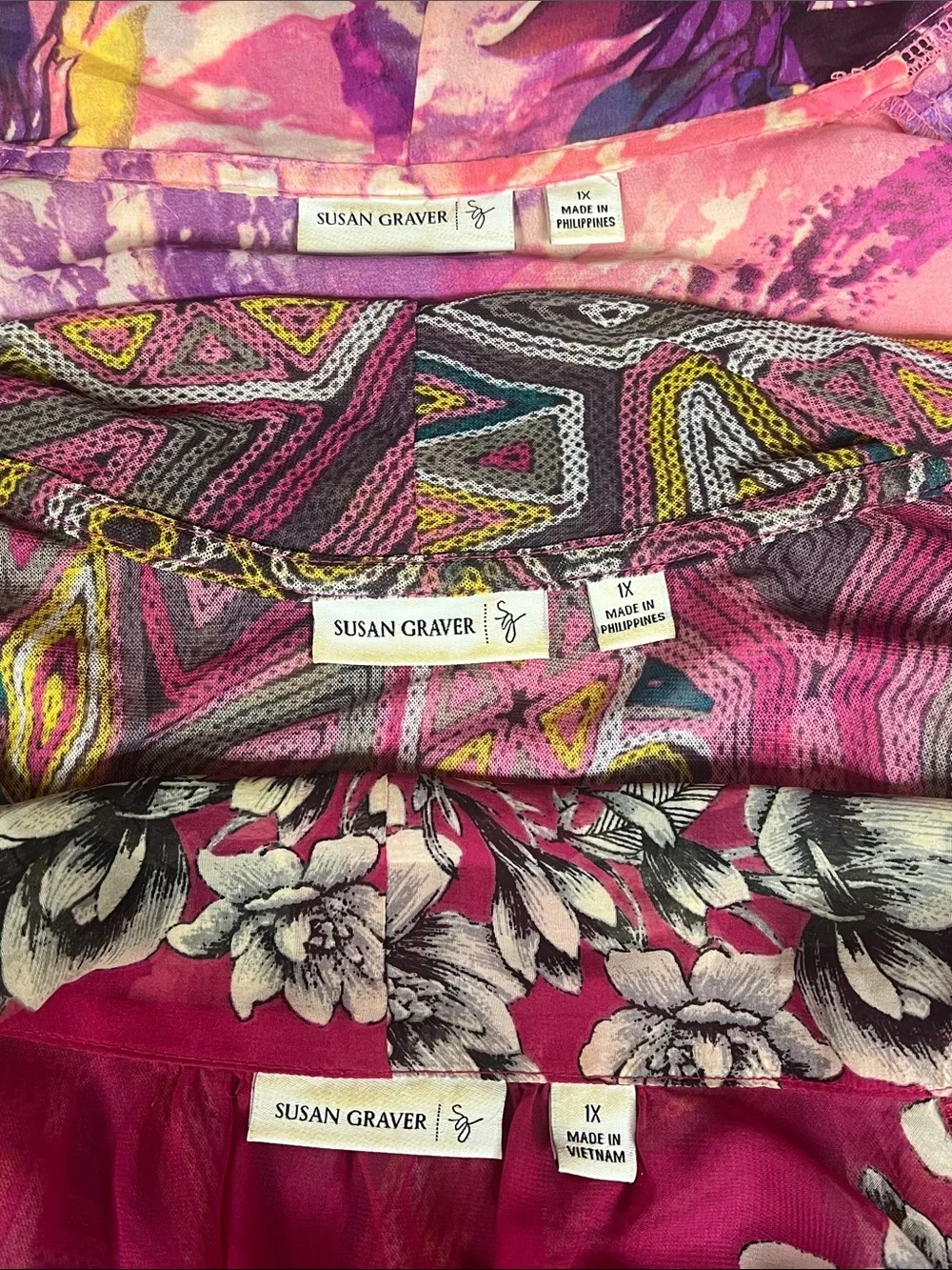 Susan Graver set of 3 open front sleeveless flowy chiffon colorful vests-1X